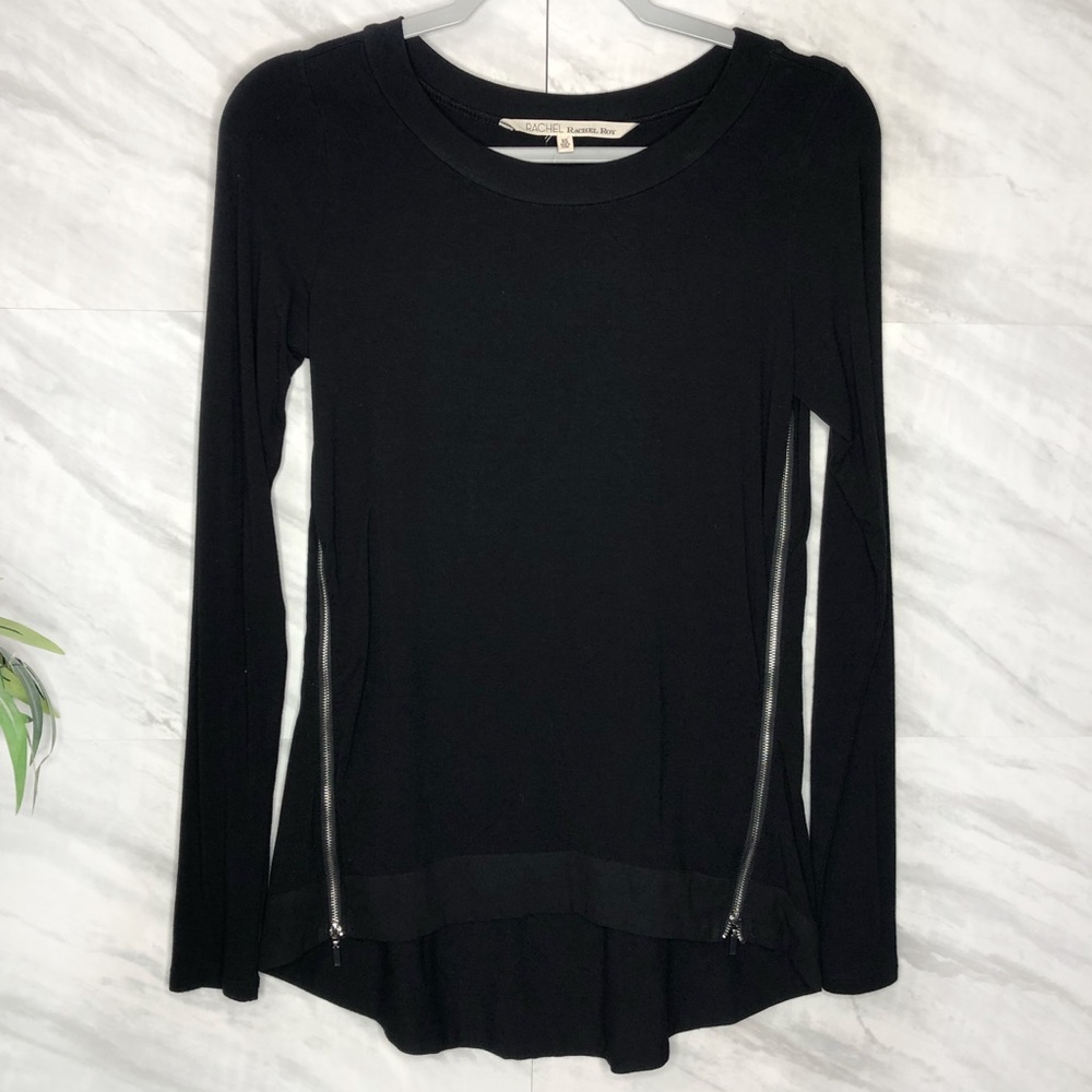 Rachel Roy Zip Side L/S Black Top XS